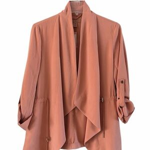 Amisu Women's Peach Blazer/Jacket Open Front Roll Tab Sleeves Size Small